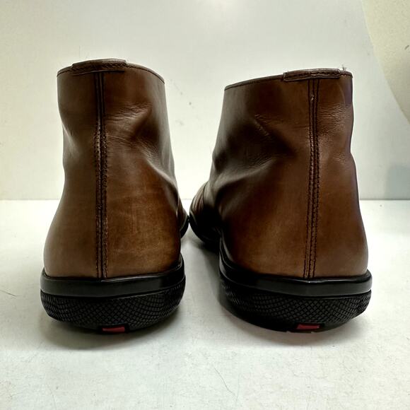 GOOD Prada Sport Leather Lace-Up Boots Chukka Brown Calf T 2050 UK 8.5 / US 9.5 - Picture 6 of 11
